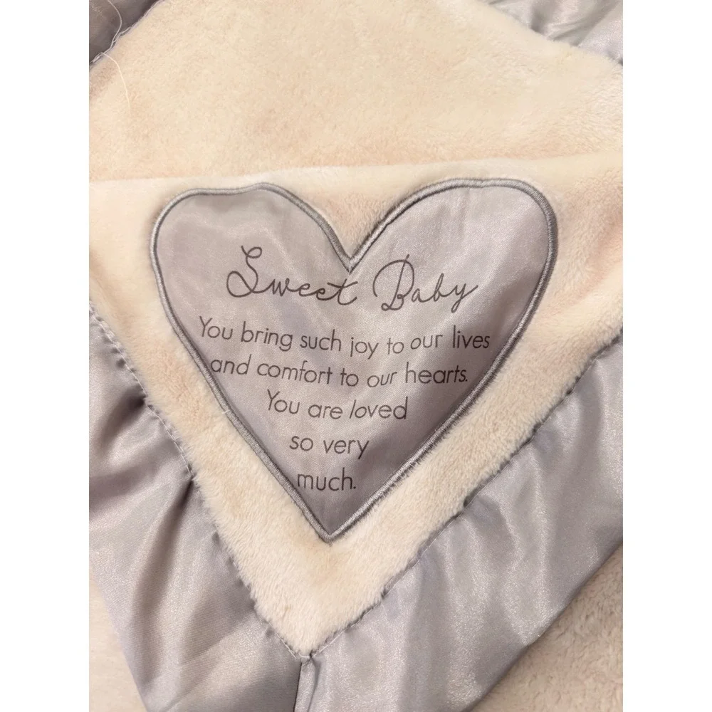 Pavilion Sweet Baby‎ Plush Heart Embroidered Baby Blanket Cream Satin Trim